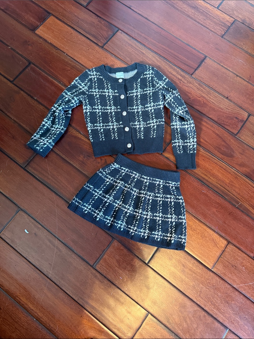 Abercrombie Kids Girls Charcoal Plaid Knit Cardigan & Skirt Set